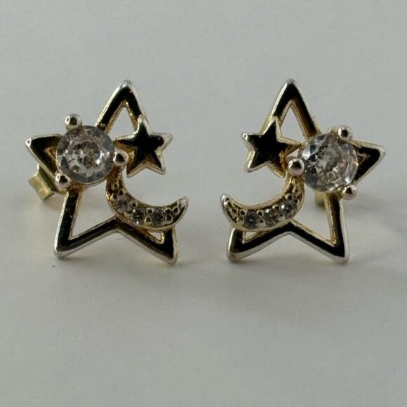 Celestial Gold and Silver Star Moon Earrings - Picture 3 of 11